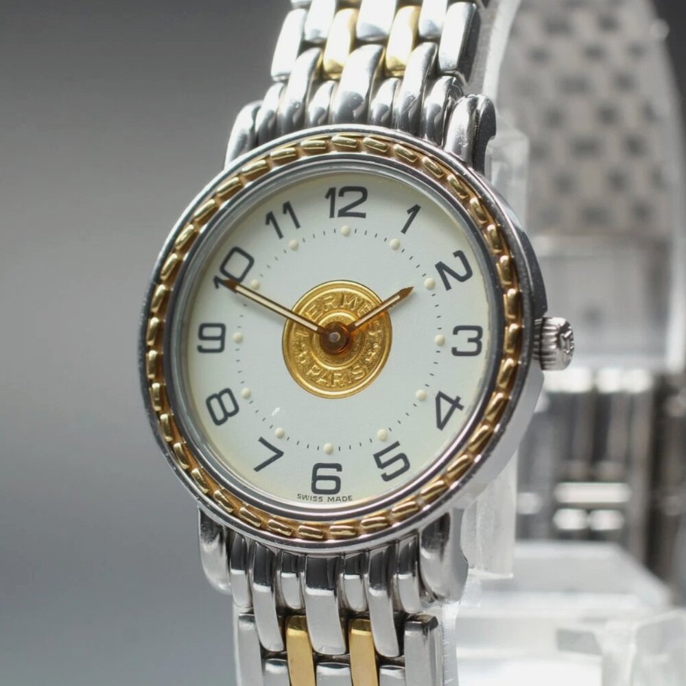 MINT Vintage HERMES Gold Paris 24mm White Dial Qz Women's Watch - Picture 2 of 8